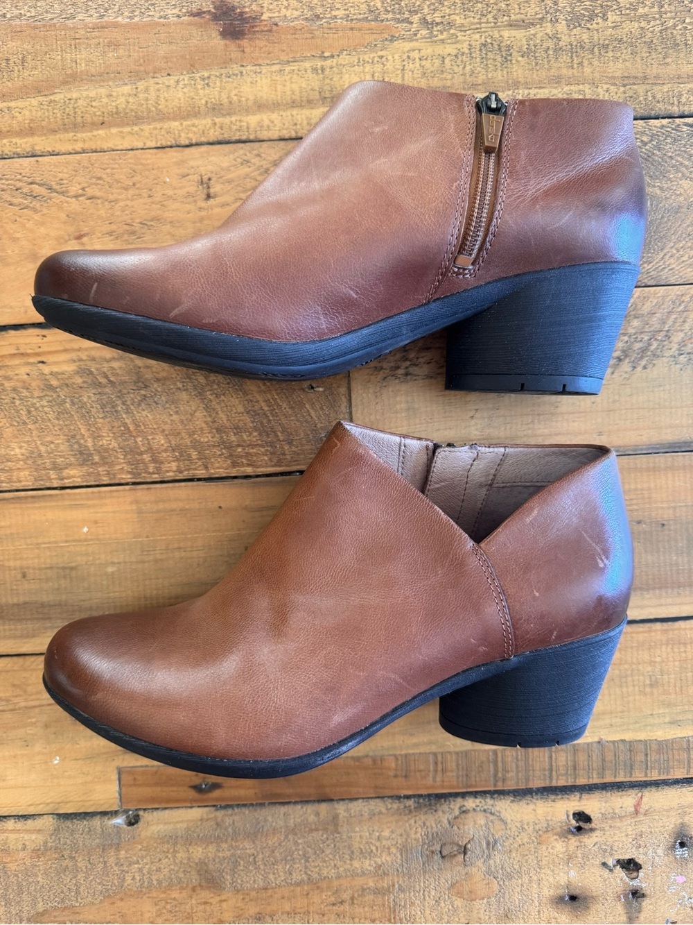Dansko Brown Leather Ankle Booties with Low Block Heel